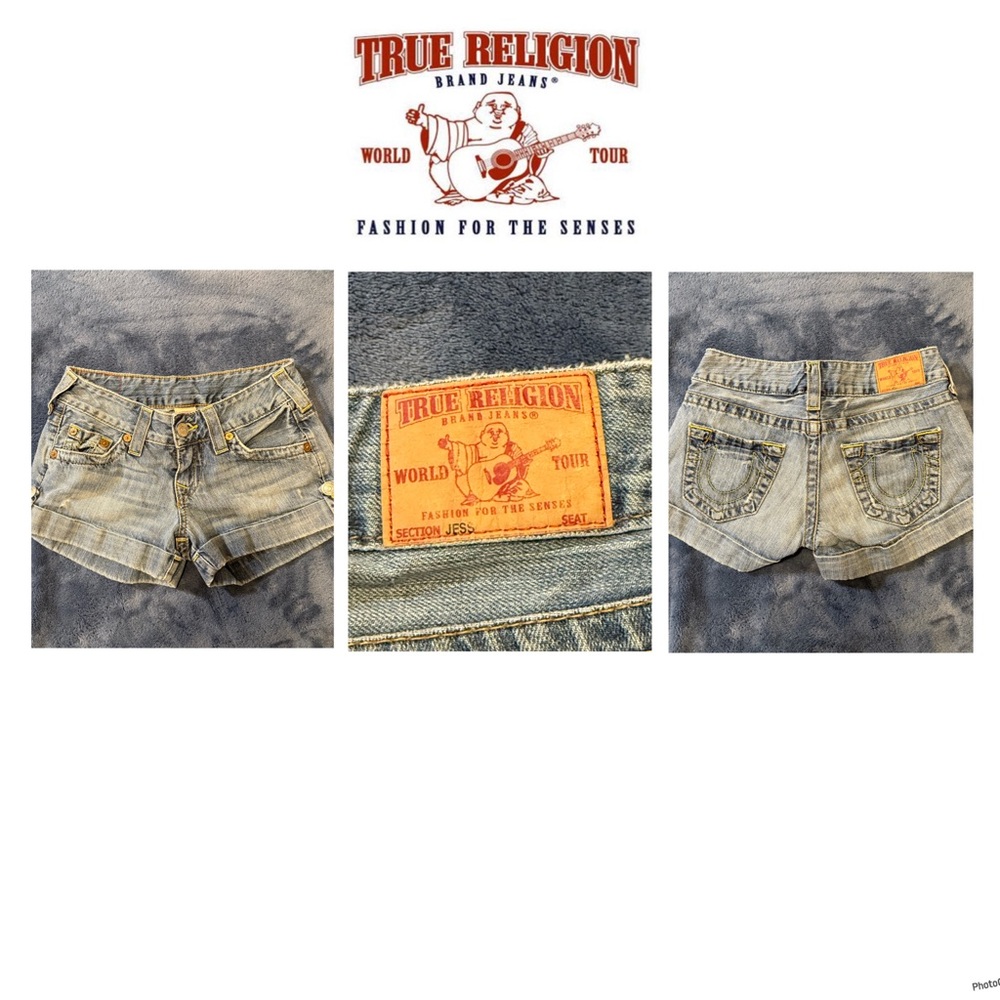 True Religion Light Blue Rolled Cuff Denim low rise Short shorts - STYLE - JESS